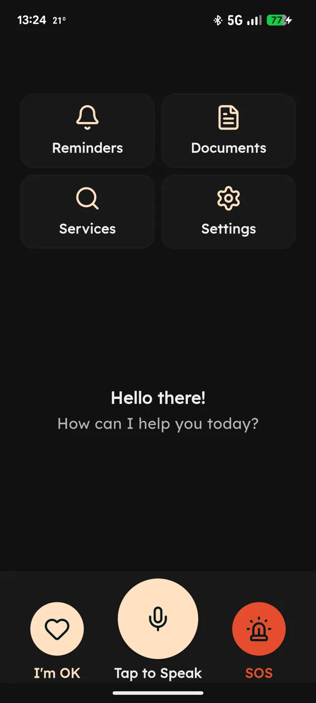 Original miiGenie home screen from the developer build