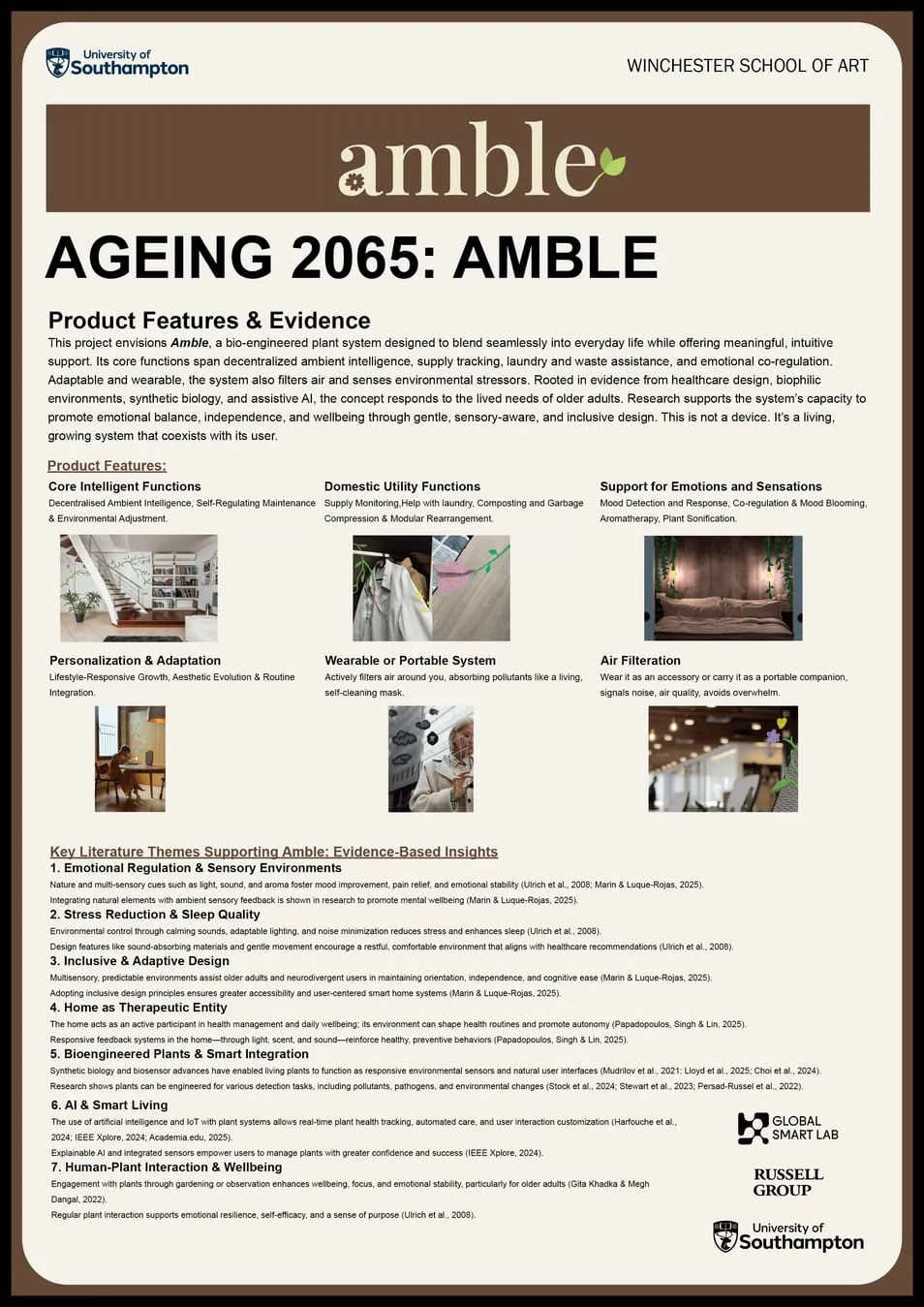 Amble exhibition poster, product features and evidence