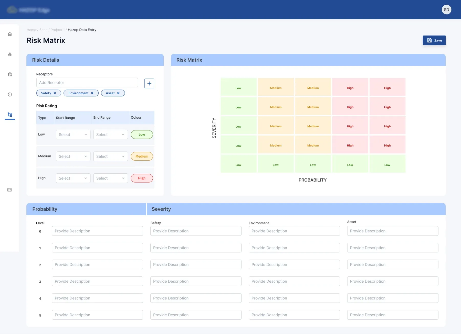 HAZOP Edge risk matrix data entry screen