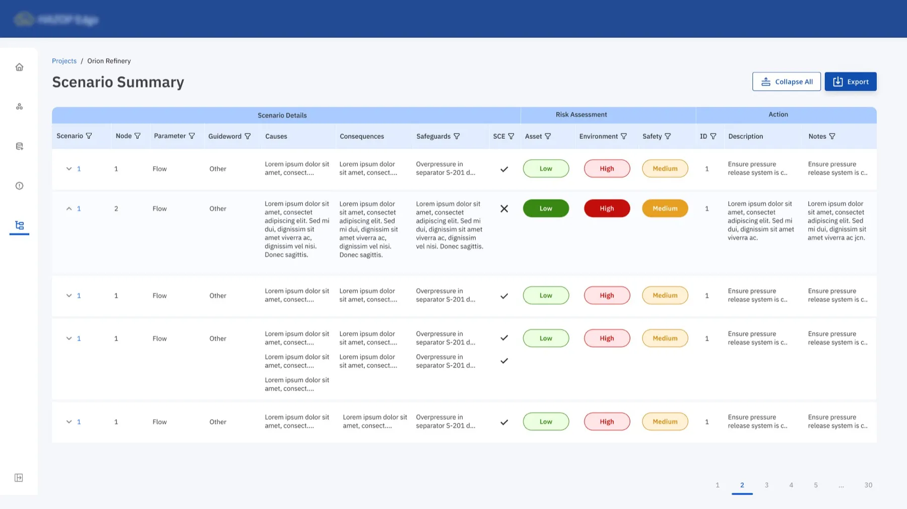 HAZOP Edge scenario summary table with risk assessment and actions