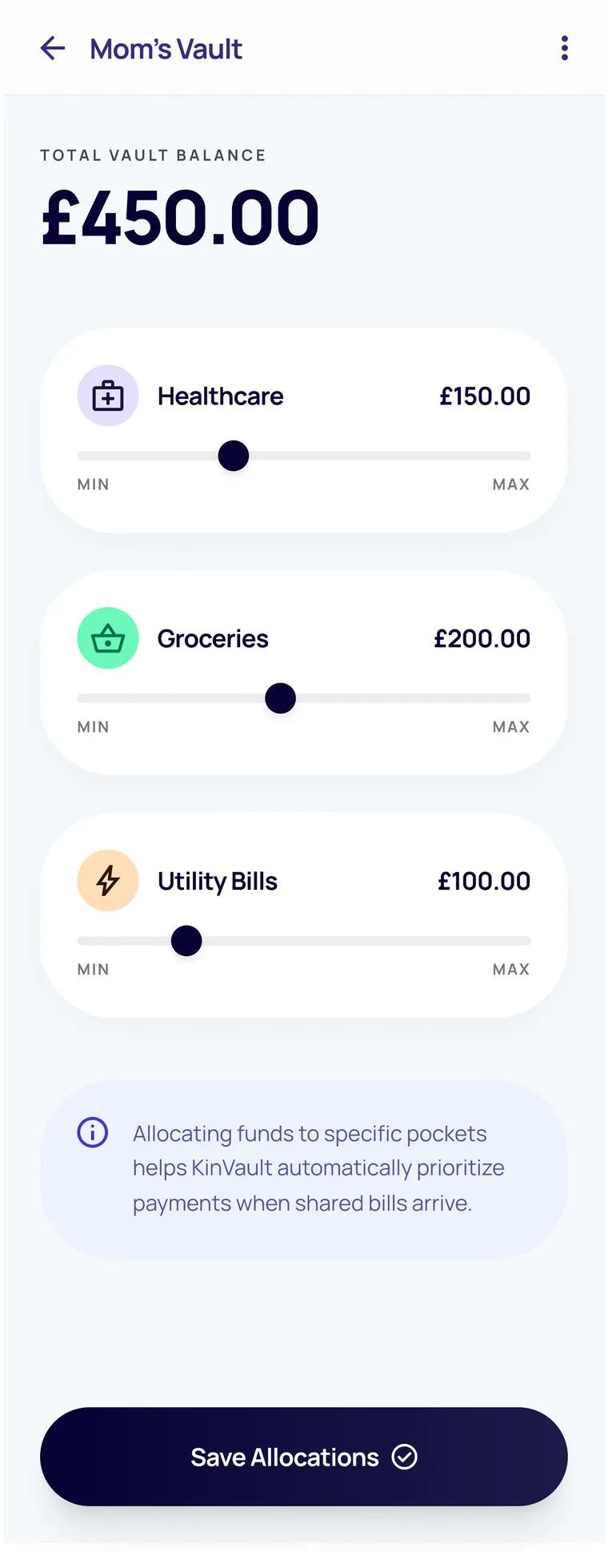 KinVault shared vault allocation